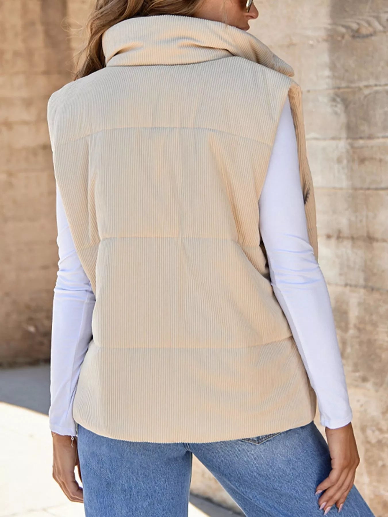 Trendsi Women's Corduroy Zip Up Vest Coat