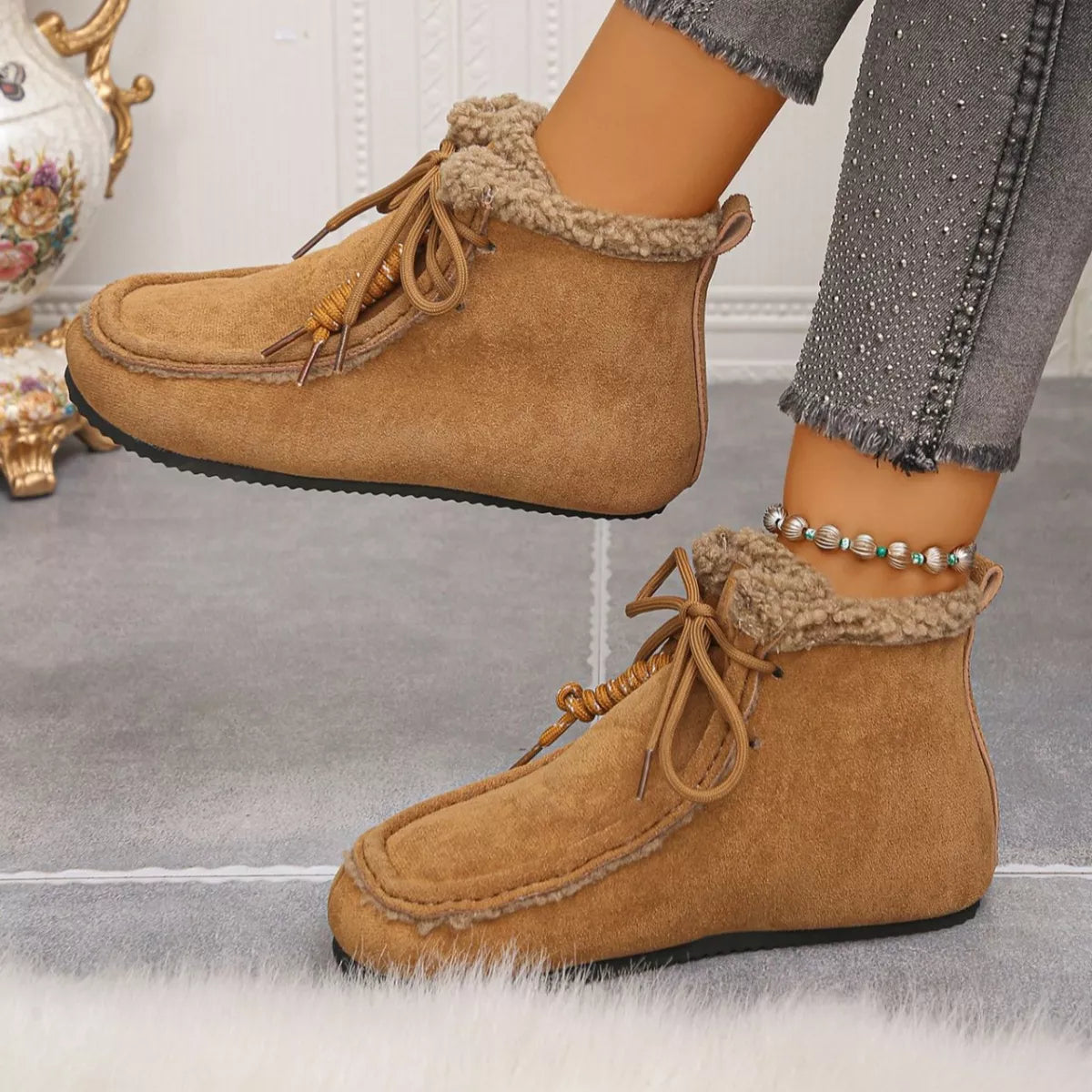 Sarah Express Women's Lace-Up Flat Ankle Boots