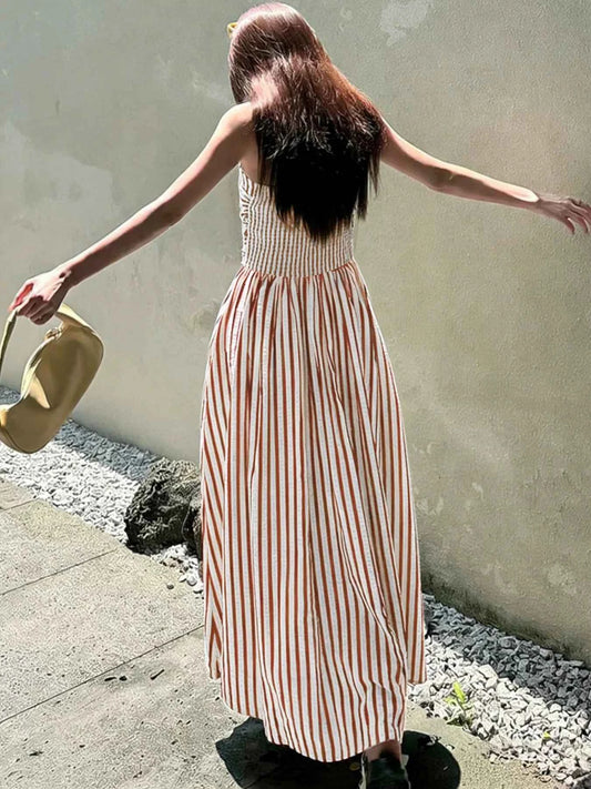 Striped Spaghetti Strap Casual Maxi Dress