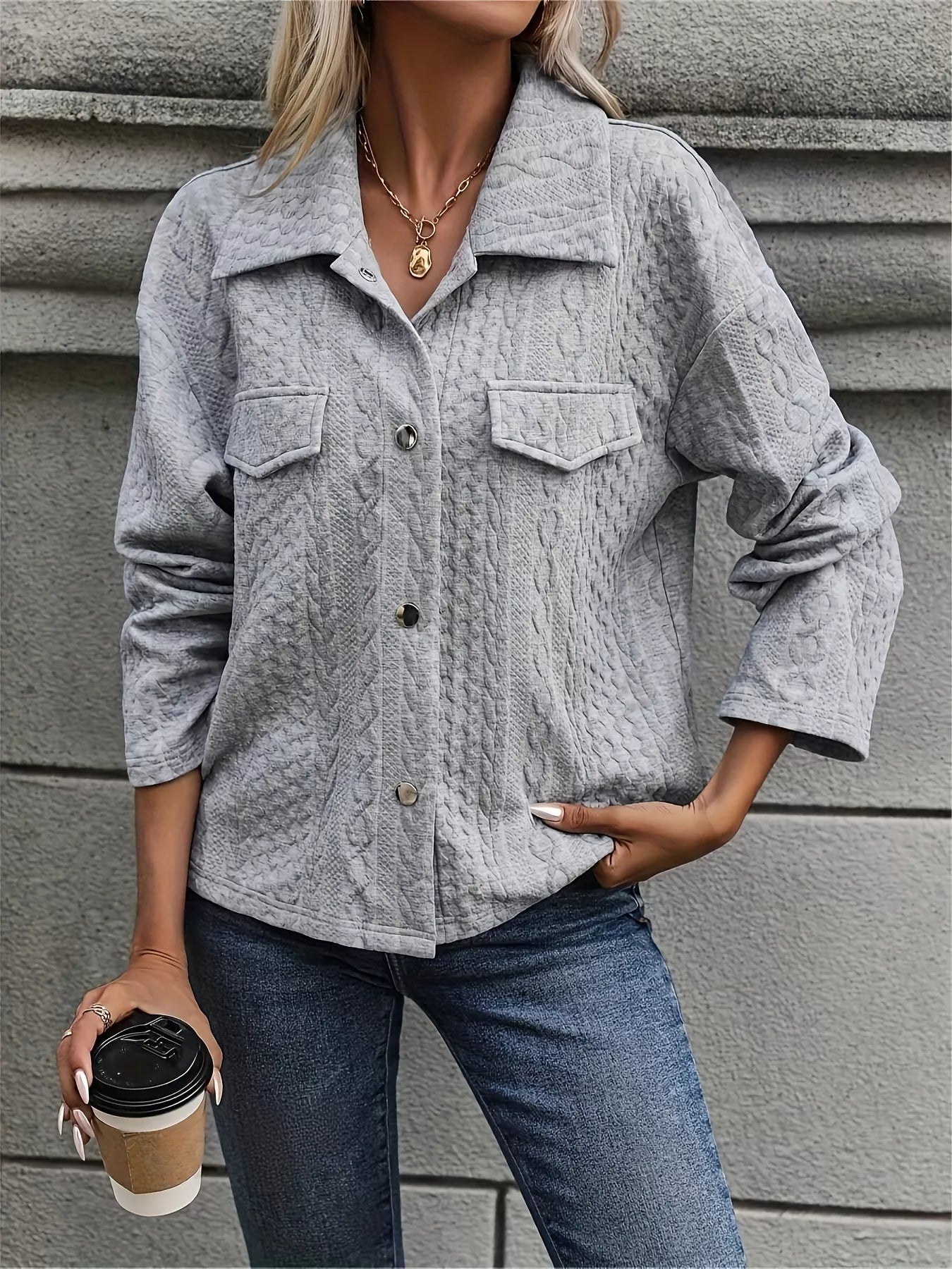 Sarah Express Women's Textured Cable Knit Button Up Cardigan Jacket with Pockets