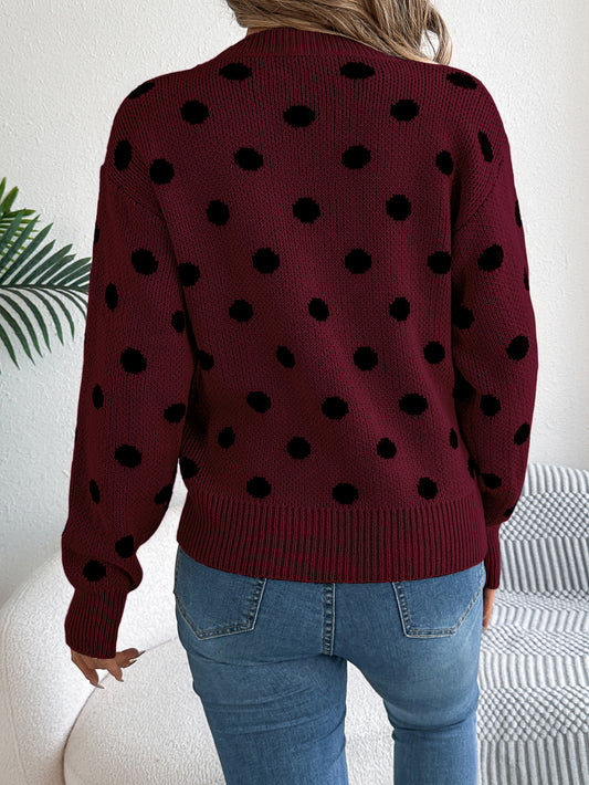 Sarah Express Women's Casual Color Block Polka Dot Pullover Sweater - Long Sleeve Knit Top