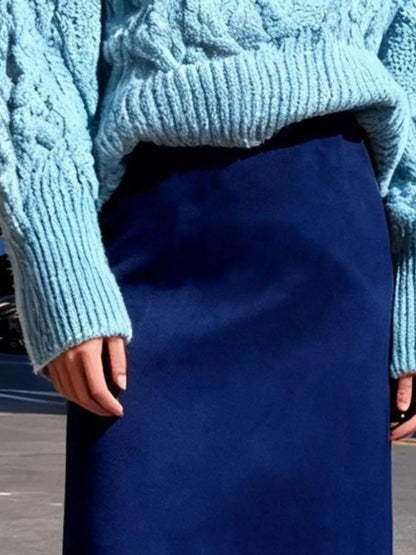 Sarah Express Women's Suede Fringe Midi Skirt Dark Blue