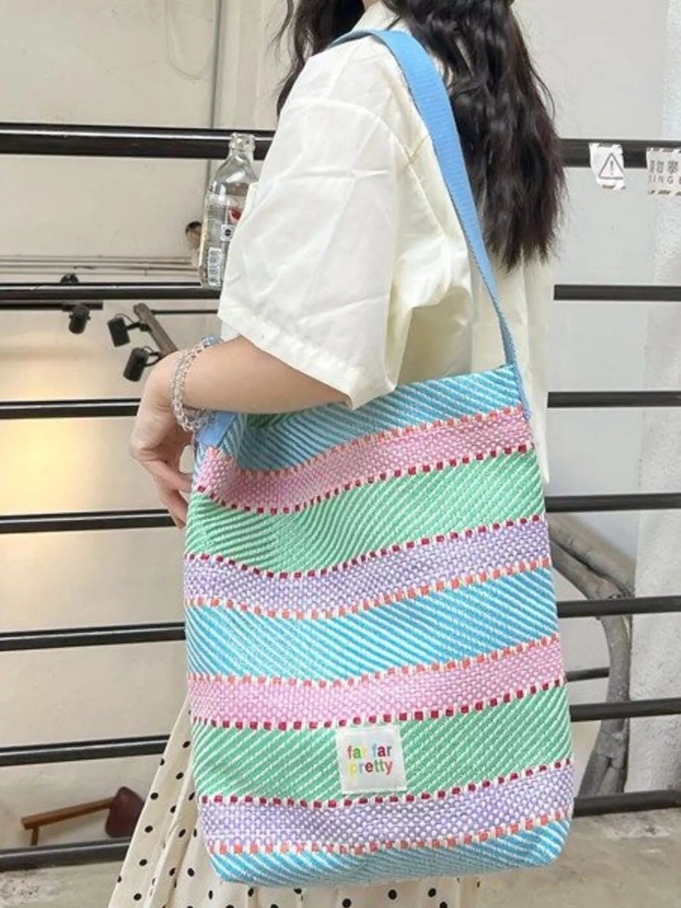 Trendsi Women's Striped Woven Shoulder Bag with Adjustable Strap Turquoise Adjustable