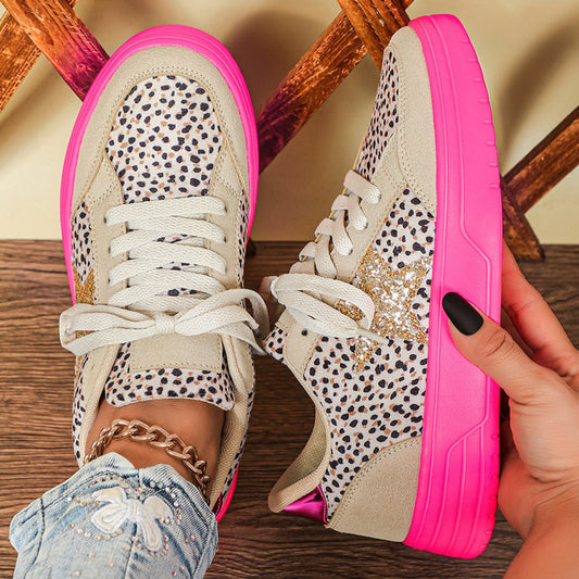 Sarah Express Leopard Print Retro Skate Shoes | Unisex Low-Top Sneakers | Men's & Women's