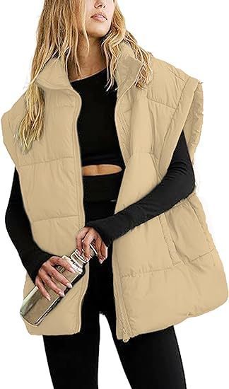 Sarah Express Cotton Padded Puffer Vest Stand Collar Zipper Pockets Sleeveless