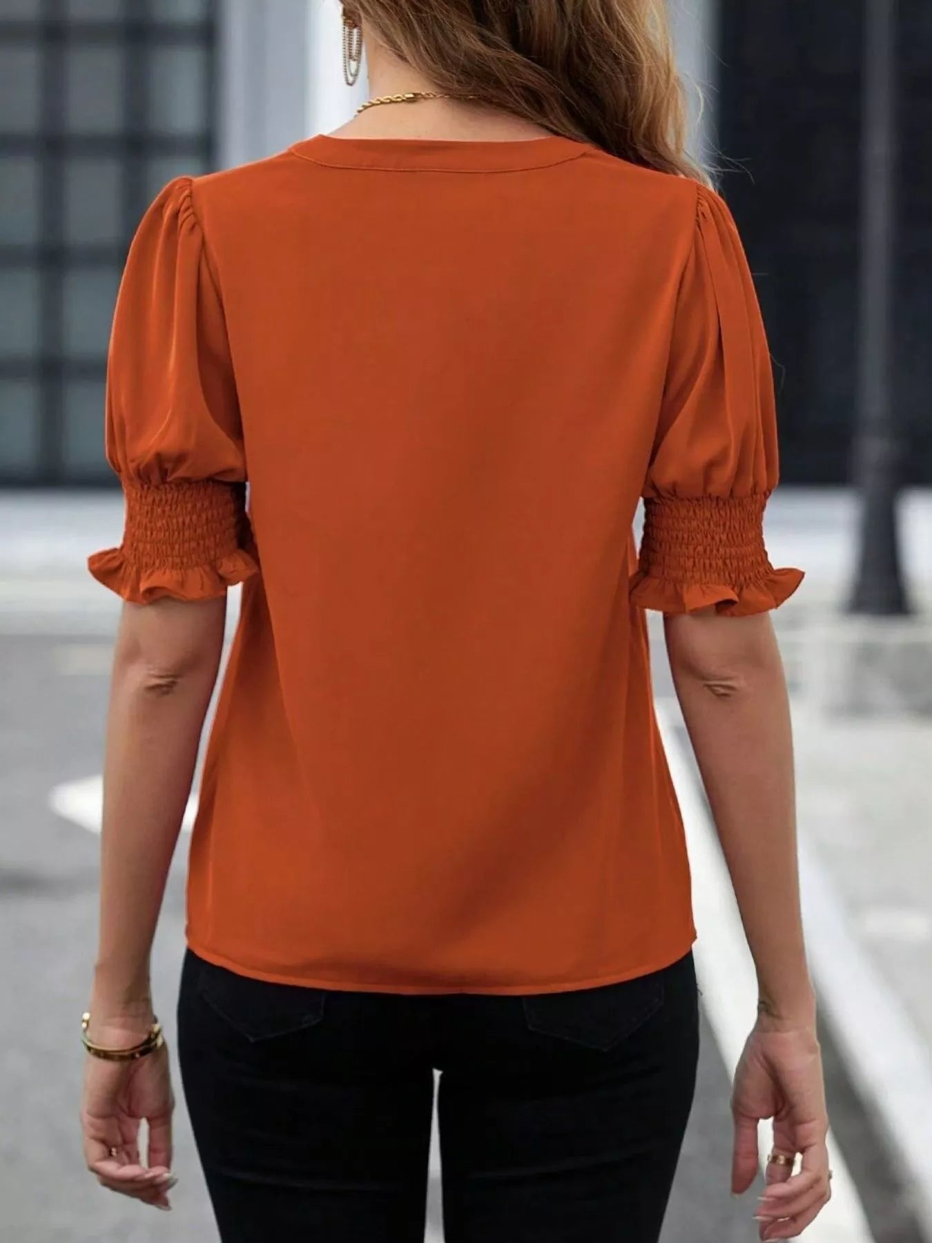 Sarah Express Women's Notched Half Sleeve Blouse