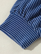 Sarah Express Women's Oversized Twist Ribbed Collared Henley Top with Roll Up Sleeve