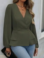 Sarah Express Women's Surplice Balloon Sleeve Blouse