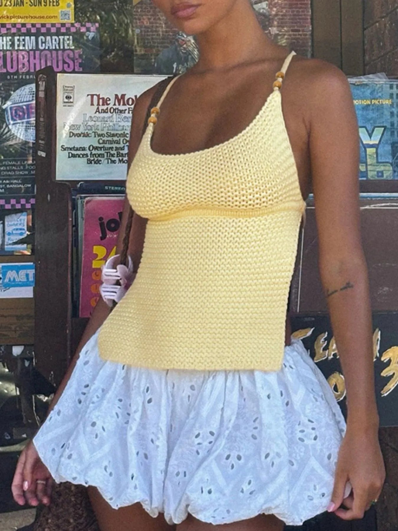 Sarah Express Women's Scoop Neck Knit Cami Pastel Yellow