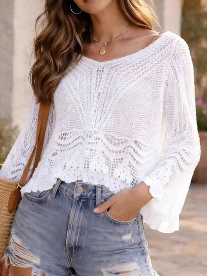 Sarah Express Women's Lightweight Crochet Knit Cover Up - Beach Resort Swimwear Gray white