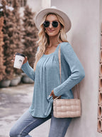 Sarah Express Women's Square Neck Long Sleeve T-Shirt - Ruched Design