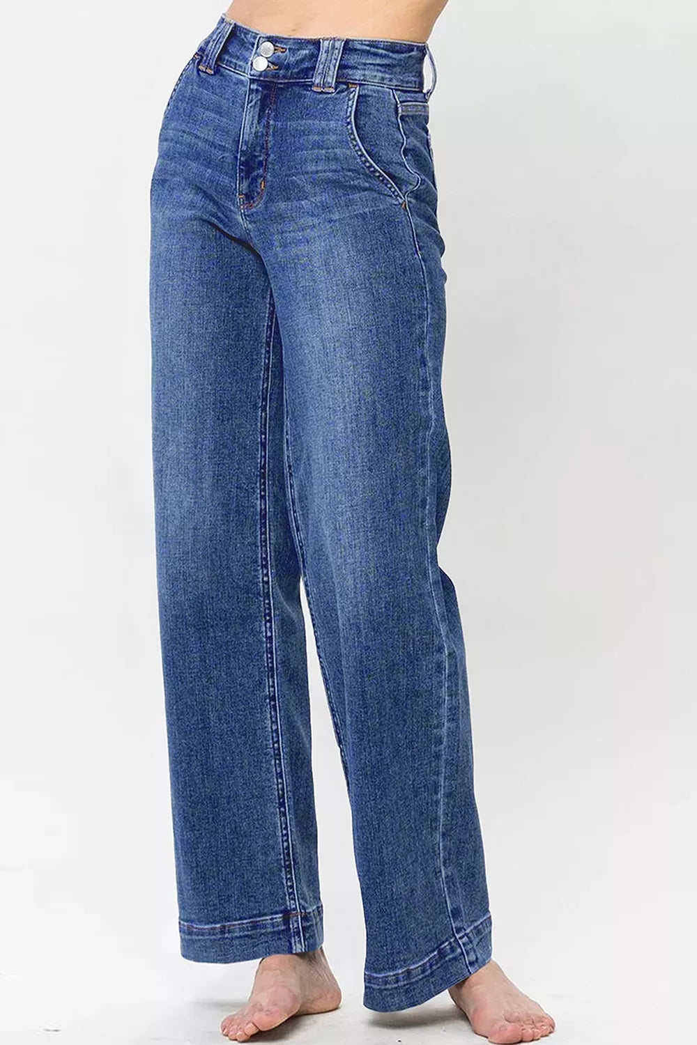 Sarah Express Women's Double Button Zip Fly Straight Leg Jeans