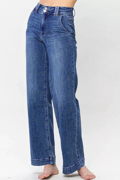 Sarah Express Women's Double Button Zip Fly Straight Leg Jeans