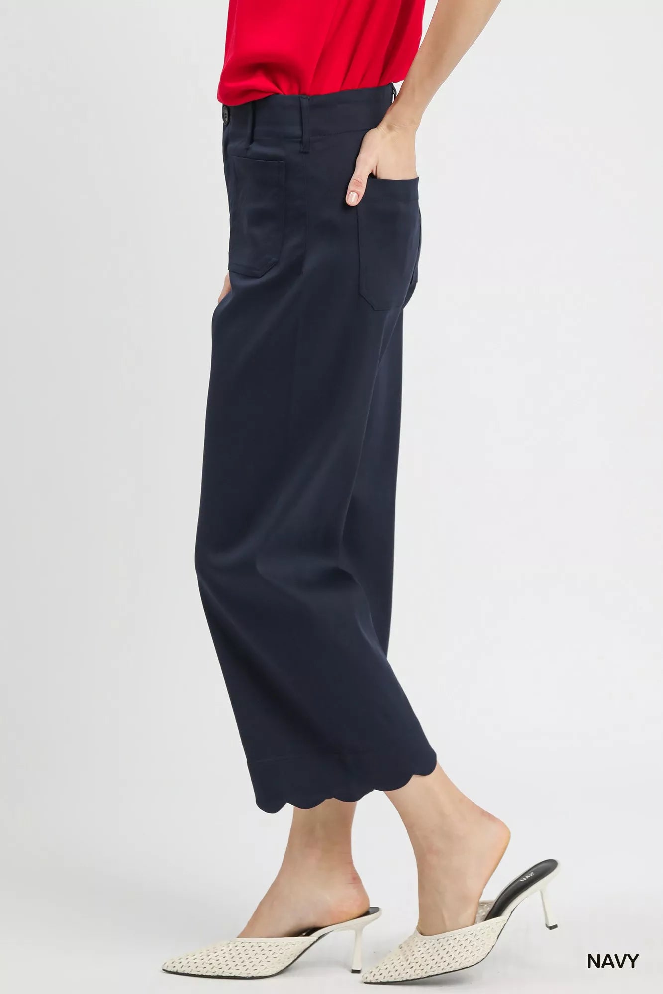 Sarah Express Women's Scallop Hem Wide Leg Pants - High Waist Palazzo Trousers