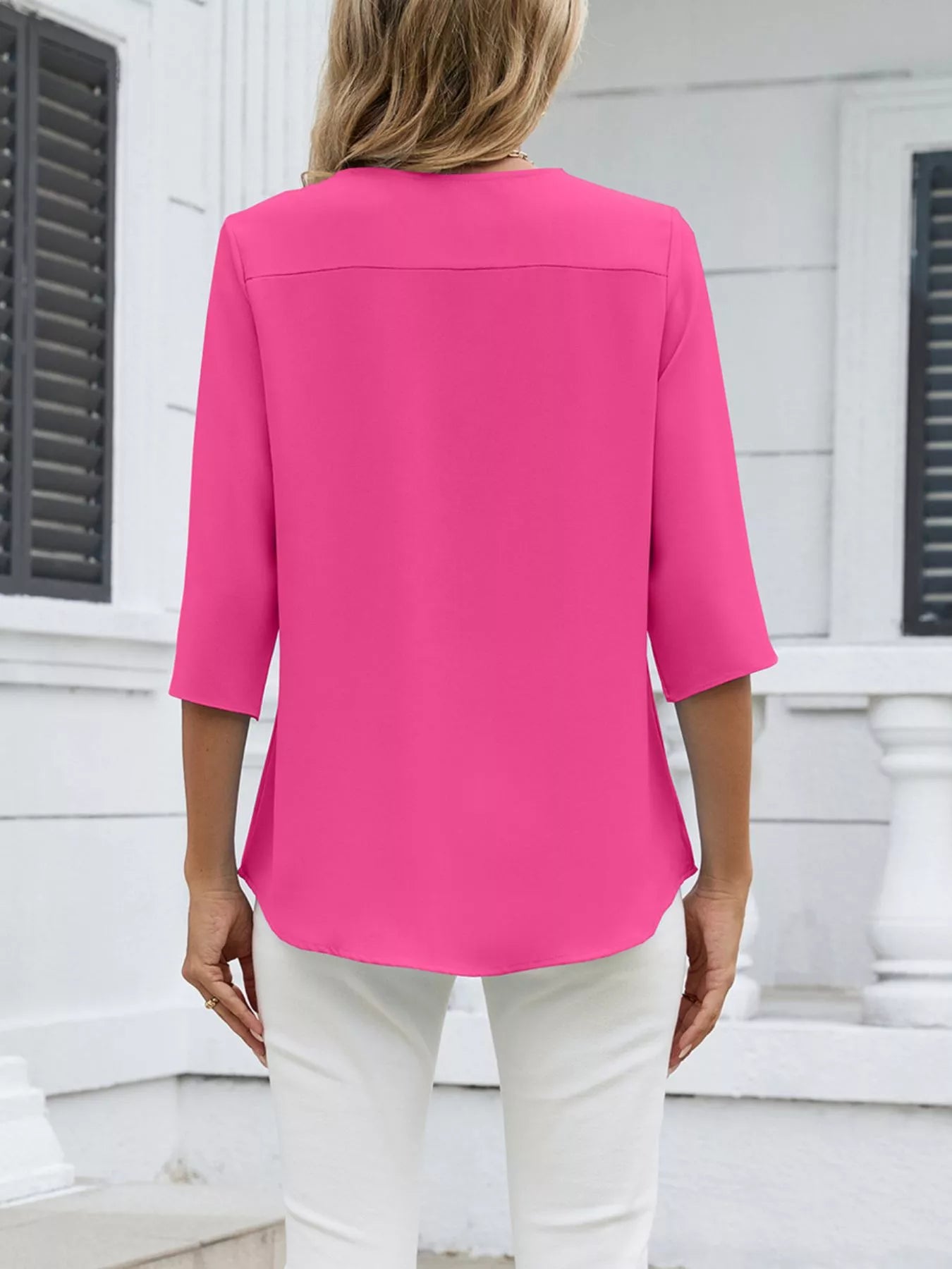 Sarah Express Women's V-Neck 3/4 Sleeve Blouse