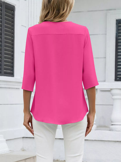 Sarah Express Women's V-Neck 3/4 Sleeve Blouse