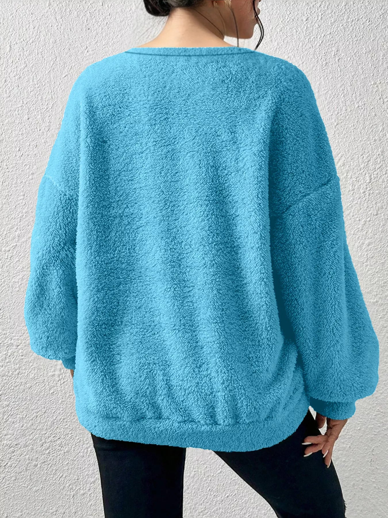 Sarah Express Women's Fleece Round Neck Dropped Shoulder Sweatshirt Plus Size