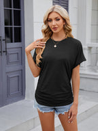 Sarah Express Women's Round Neck Short Sleeve Ruched T-Shirt