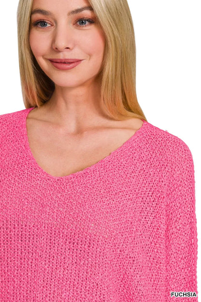 Sarah Express Women's Dolman Sleeve V-Neck Sweater - Cozy Relaxed Fit Knitwear