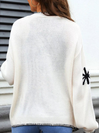 Sarah Express Women's Floral Open Front Knit Cardigan Sweater