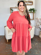Sarah Express Women’s Plus Size V-Neck Balloon Sleeve Tiered Dress
