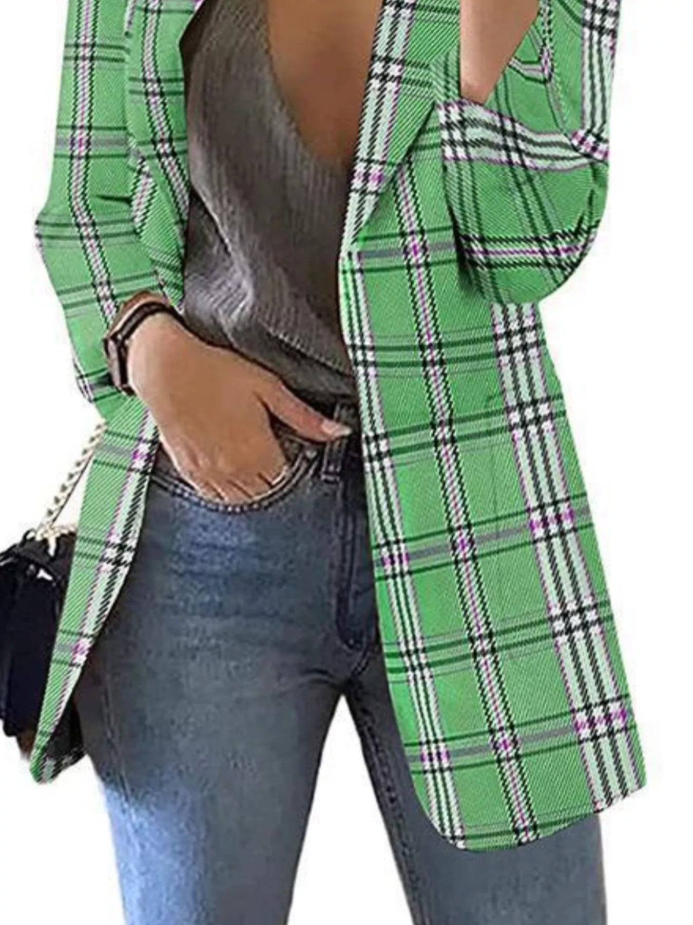 Sarah Express Women's Plaid Lapel Collar Blazer