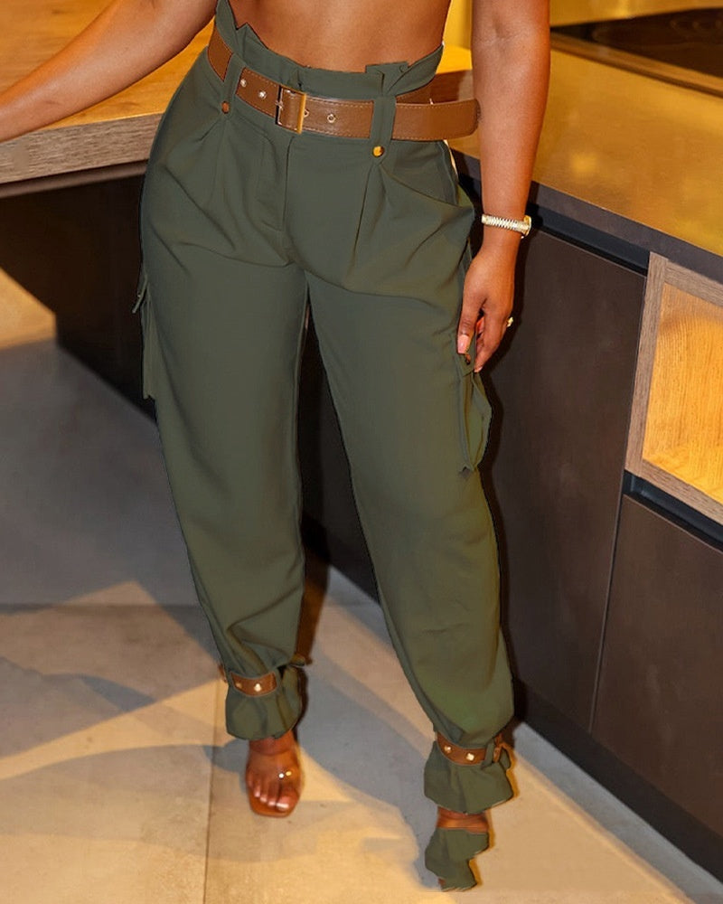Sarah Express Wide Leg Trousers High Waist Contrast Belt Professional Pants