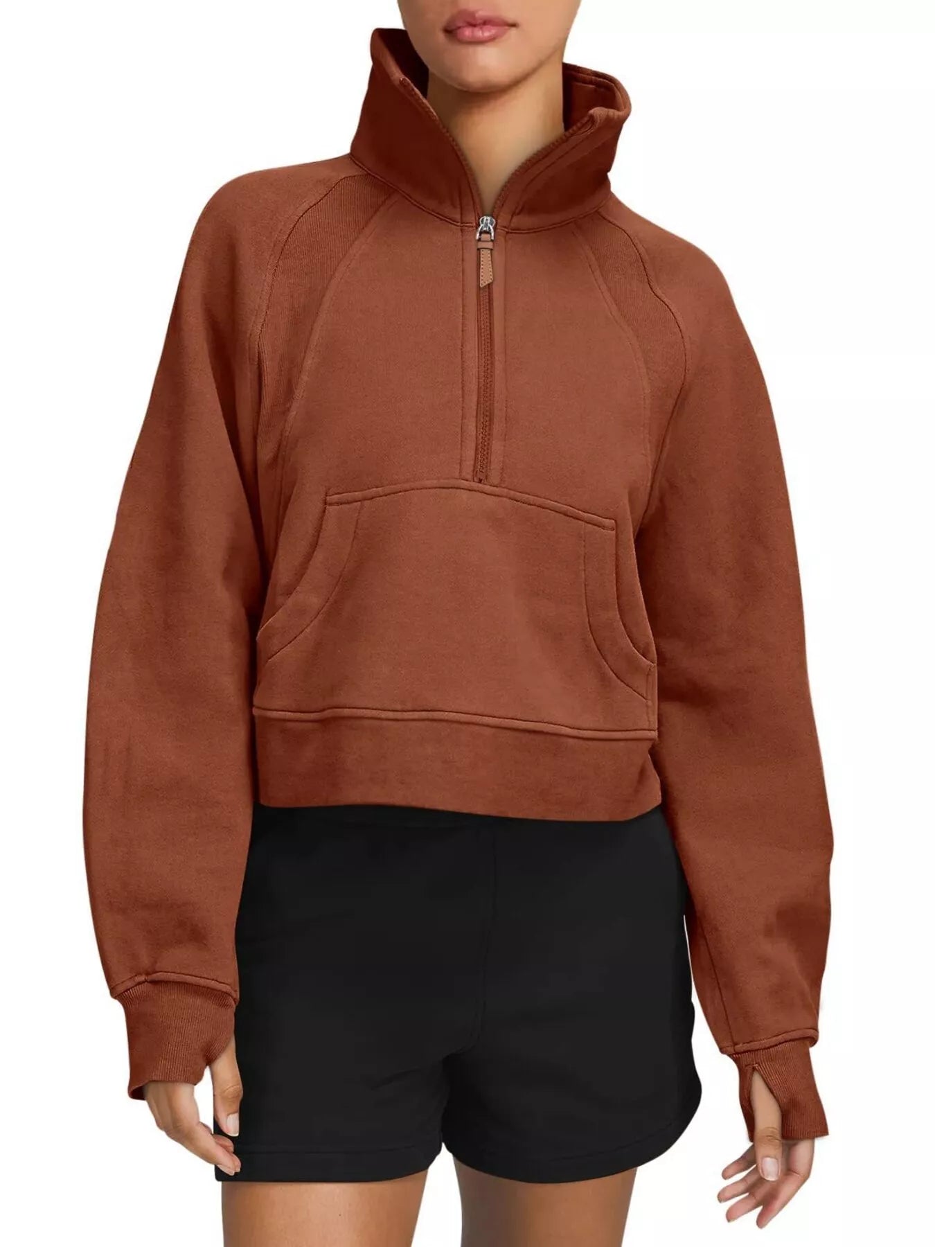 Sarah Express Women's Half Zip Raglan Sleeve Sweatshirt Dark Brown