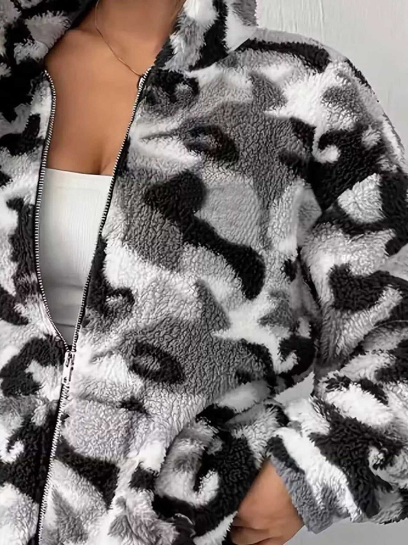Sarah Express Women's Fuzzy Camo Zip-Up Hoodie
