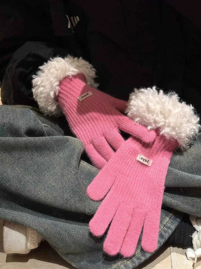 Sarah Express Women's Fuzzy Cuff Knitted Gloves - Warm Winter Cozy Soft Polyester Gloves
