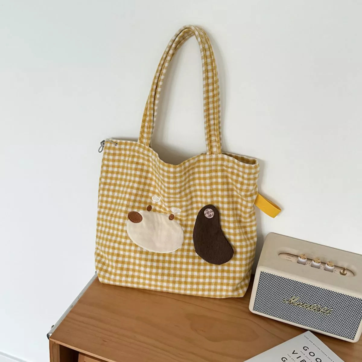 Sarah Express Women's Gingham Drawstring Handbag Yellow ONESIZE