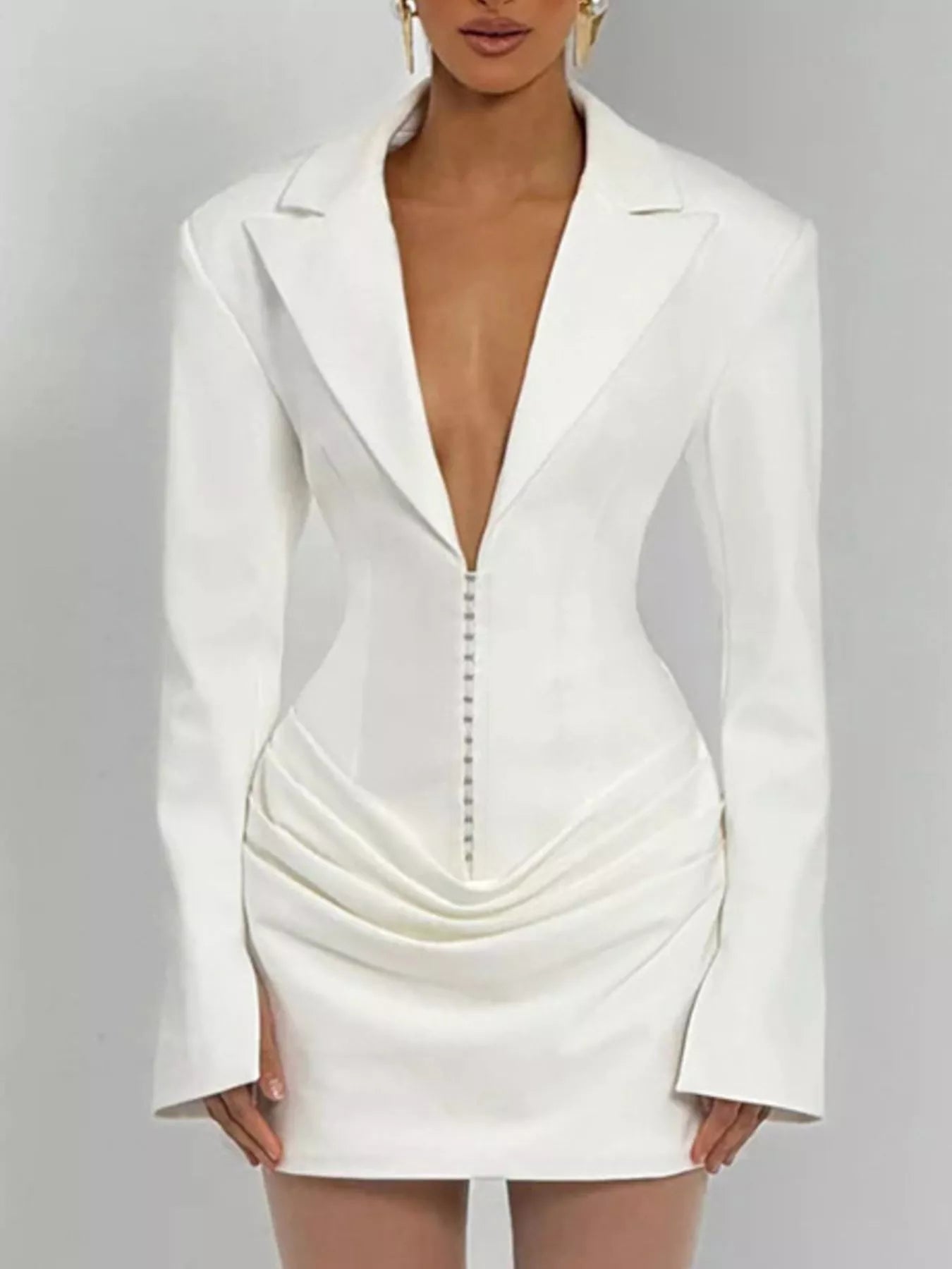 Sarah Express Women's Blazer-Style Long Sleeve Mini Dress - Ruched Bodycon Dress