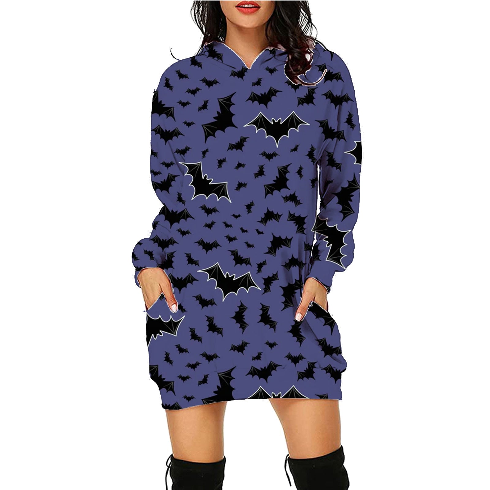 Sarah Express Halloween Print Long Hoodie With Pockets - Women's Oversized Sweater SC14