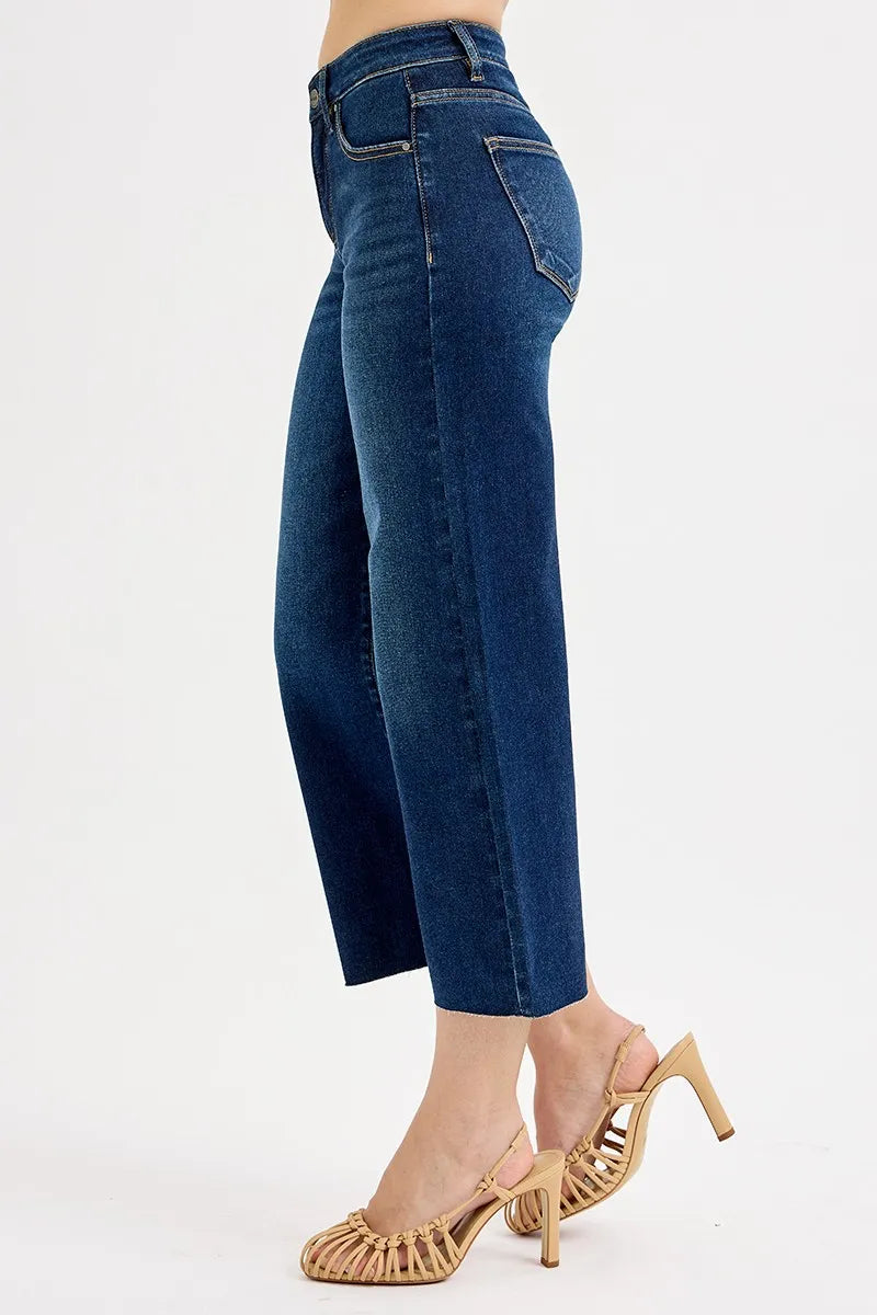 Sarah Express Women’s Plus Size Tummy Control Cropped Wide Leg Jeans
