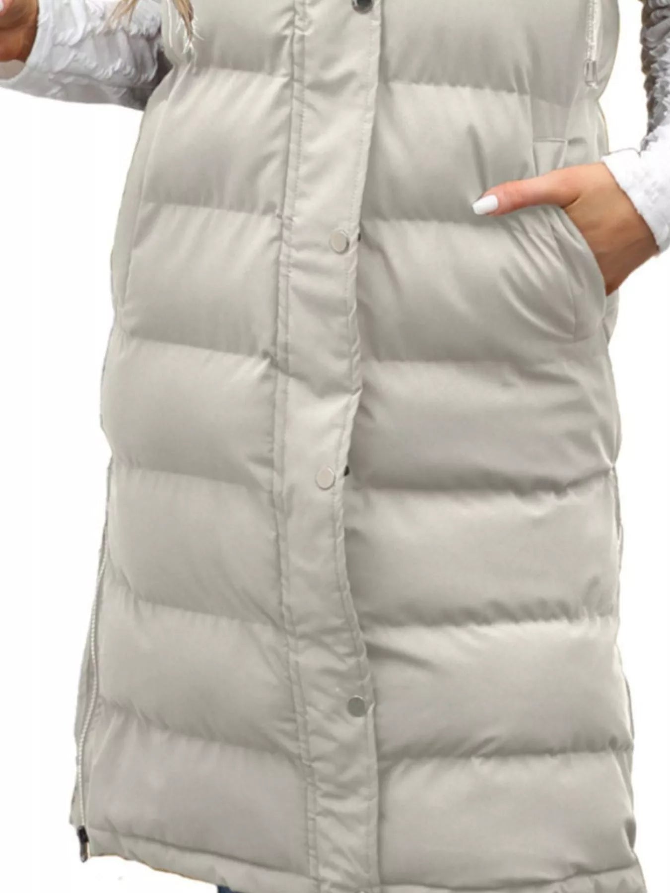 Sarah Express Women's Snap Down Hooded Padded Longline Vest Coat