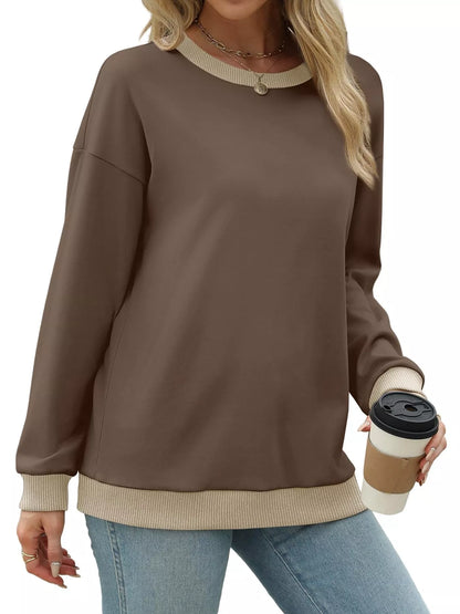 Sarah Express Women's Contrast Trim Crew Neck Casual Sweatshirt