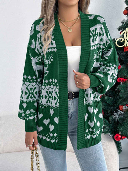 Sarah Express Women's Christmas Deer Pocket Cardigan Sweater Coat