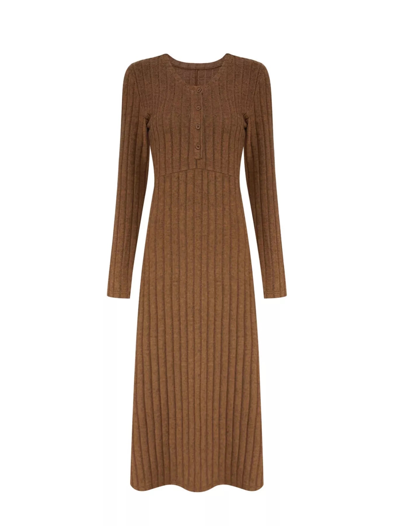 Sarah Express Women's Ribbed Knit V-Neck Maxi Dress - Button Front Long Dress