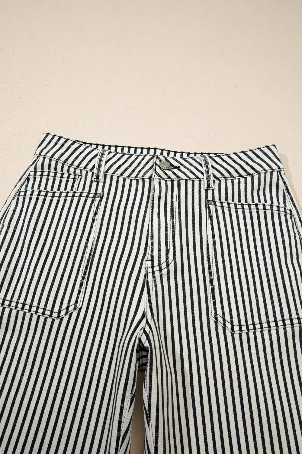 Sarah Express Women's High Waist Stripe Patch Pocket Denim Jeans - Slightly Stretchy Shift Fit