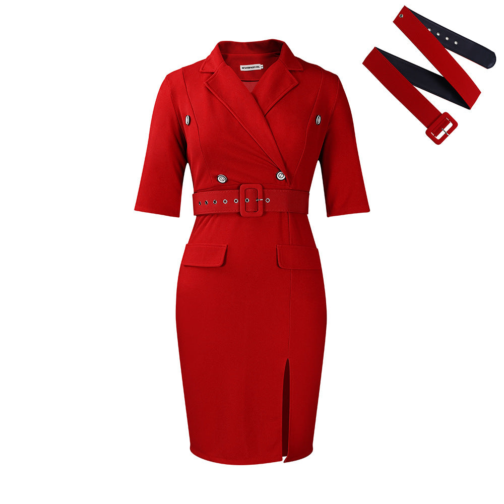 Women's Slimming Sheath Dress - Professional Office Wear with Belt