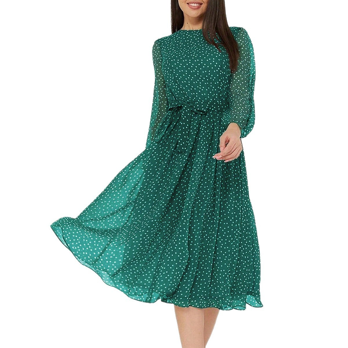 Sarah Express Women's Polka Dot Maxi Dress Long Puff Sleeve High Waist A-Line