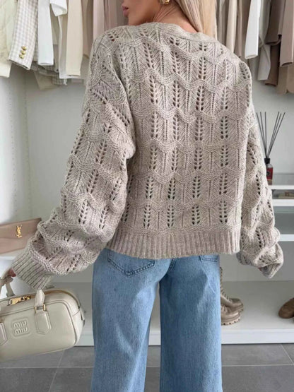 Sarah Express Women's Tie-Front Openwork Cardigan - Lightweight Knit Sweater