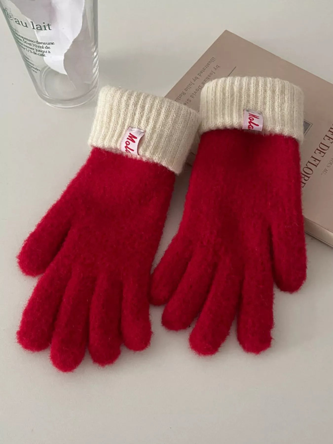 Sarah Express Women's Cozy Knit Gloves with Ribbed Cuff Red ONESIZE