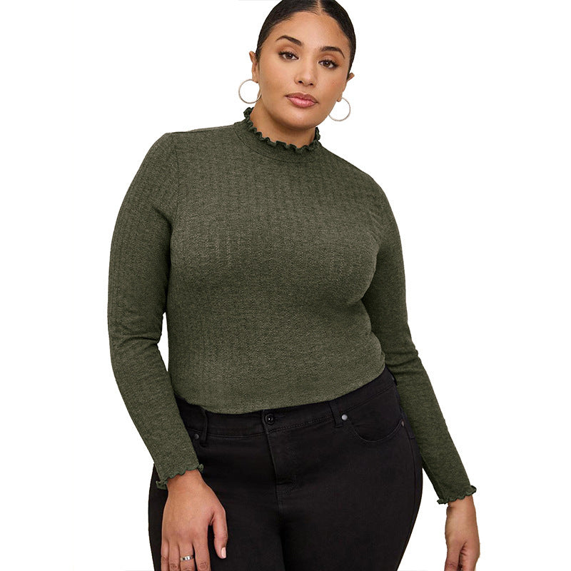 Sarah Express Ribbed Mock Neck Long Sleeve T-Shirt Slim Fit Layering Top