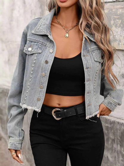 Studded Raw Hem Denim Jacket