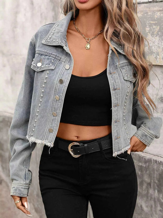 Studded Raw Hem Denim Jacket