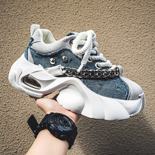 Sarah Express Men's Elevated Denim Sneakers - Thick Sole Casual Shoes with Height Boost