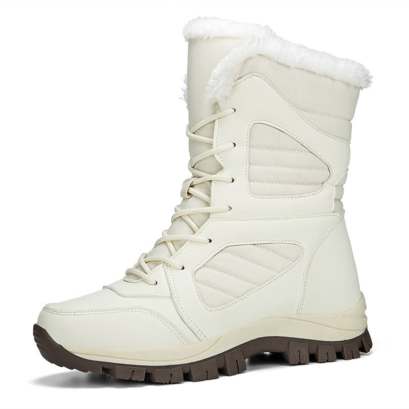 Sarah Express Women's Winter Snow Boots – High-Top Fleece-Lined Waterproof Lace-Up White