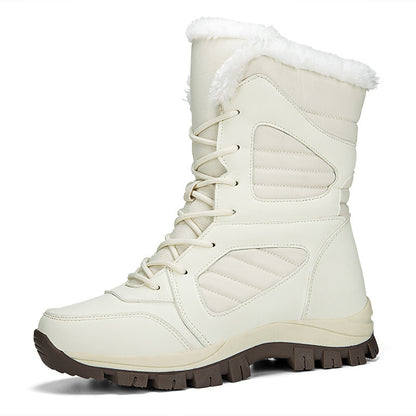 Sarah Express Women's Winter Snow Boots – High-Top Fleece-Lined Waterproof Lace-Up White