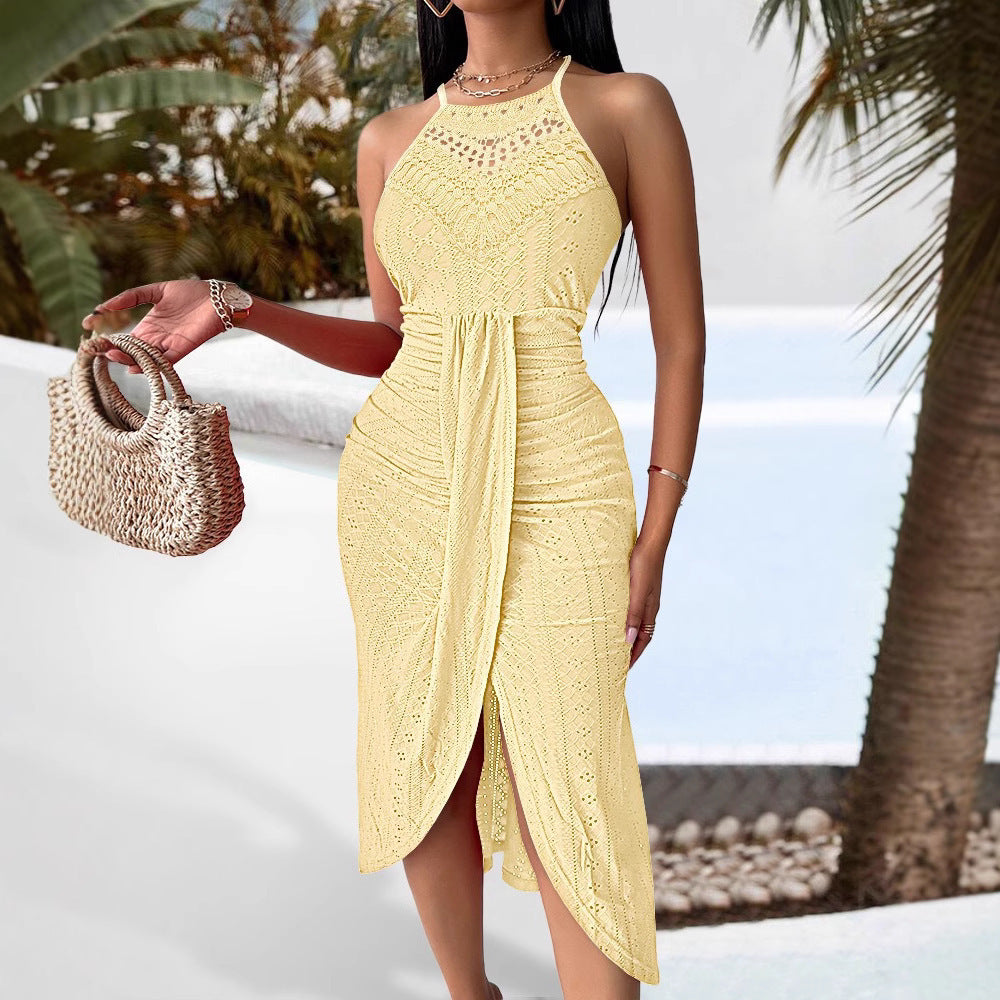 Sarah Express Asymmetric Halter Dress Sleeveless Street Style Mid Length